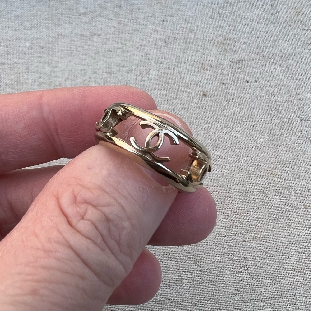 Chanel CC Cut Out Eternity Band Ring Size 6